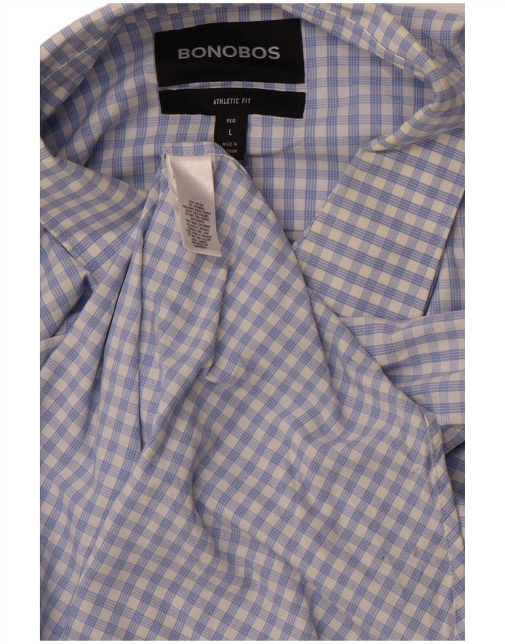 BONOBOS Mens Athletic Fit  Shirt Large Blue Gingham Nylon