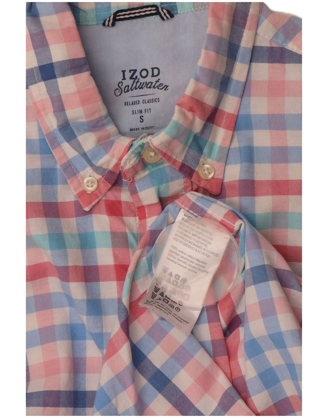 IZOD Mens Salt Water Slim Fit Shirt Small Multicoloured Check Cotton