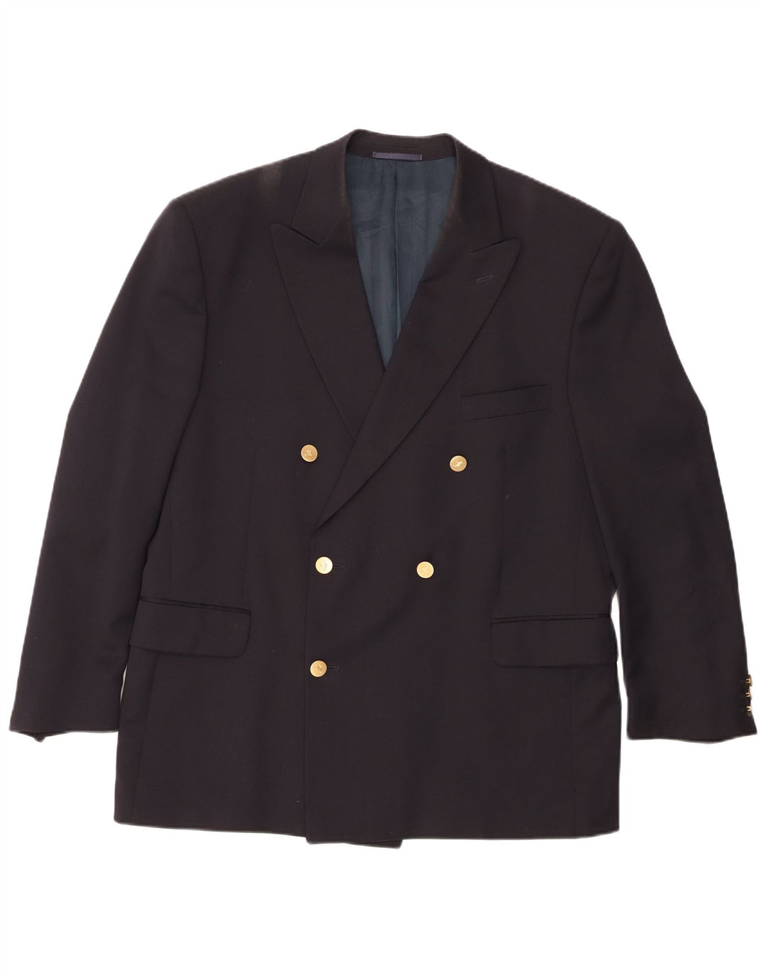 Jaeger Mens Double Breasted Blazer Jacket IT 54 2XL Navy Blue Wool