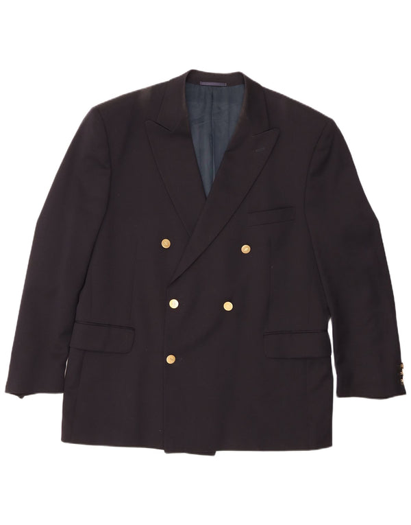 Jaeger Mens Double Breasted Blazer Jacket IT 54 2XL Navy Blue Wool