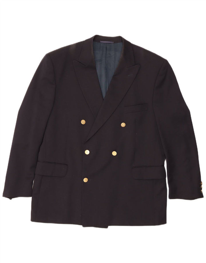 Jaeger Mens Double Breasted Blazer Jacket IT 54 2XL Navy Blue Wool