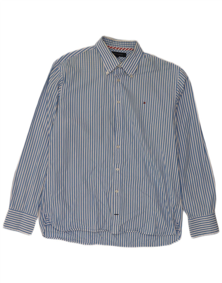 TOMMY HILFIGER Mens Shirt Large Blue Striped Cotton