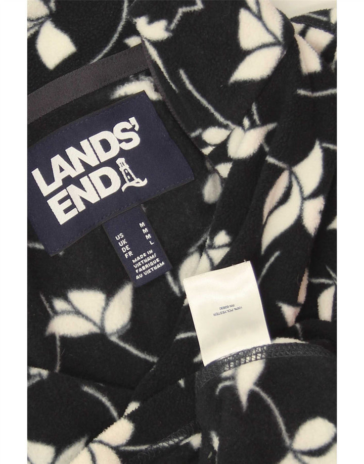 Lands End Womens Fleece Jacket UK 14 Medium Navy Blue Floral Polyester