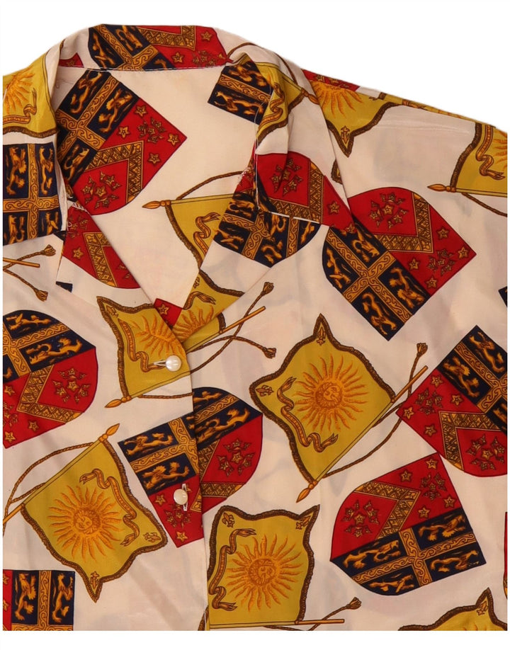 Vintage Womens Crop Abstract Pattern Shirt Blouse UK 14 Large Off White