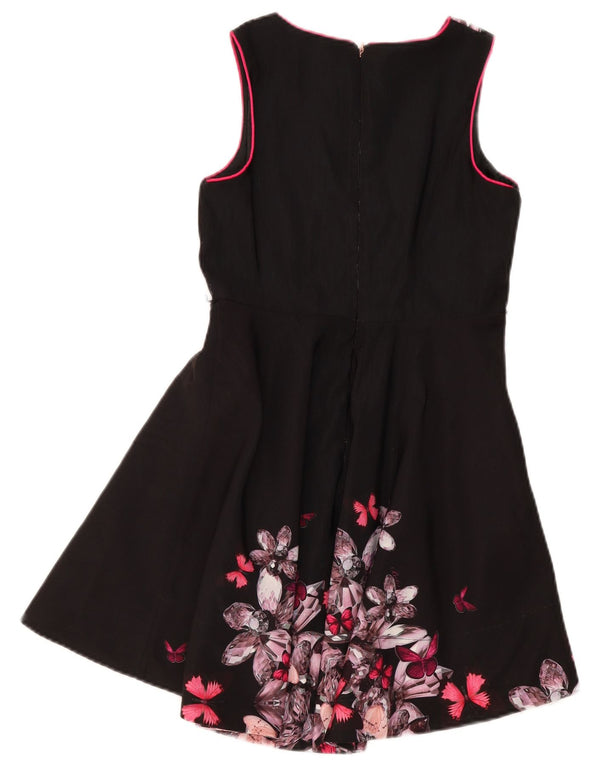 Ted Baker Girls Sleeveless A-Line Dress 11-12 Years Black Floral Nylon