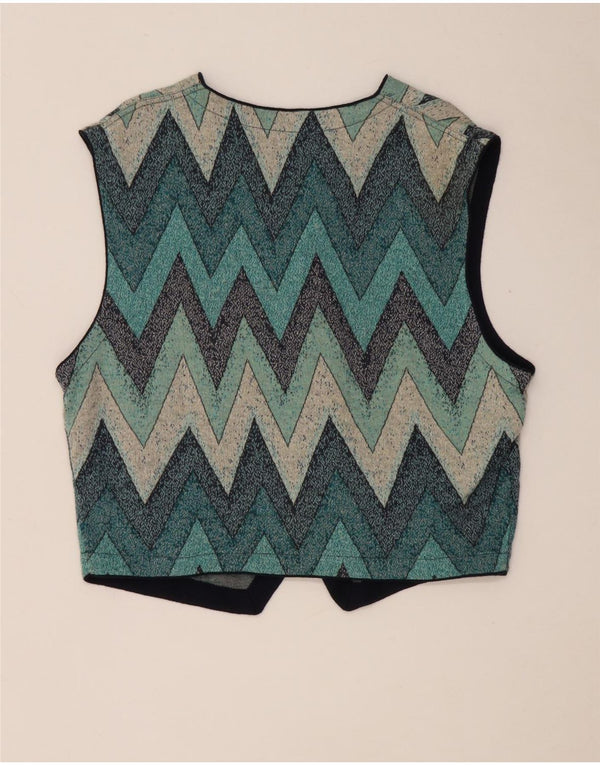 Vintage Womens Knit Waistcoat IT 52 2XL Blue Chevron Cotton