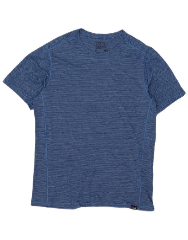 Patagonia Mens T-Shirt Top Medium Blue Pinstripe Polyester