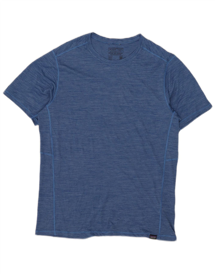 Patagonia Mens T-Shirt Top Medium Blue Pinstripe Polyester