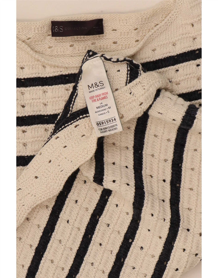 Marks & Spencer Womens Crew Neck Jumper Sweater UK 12 Medium White Striped