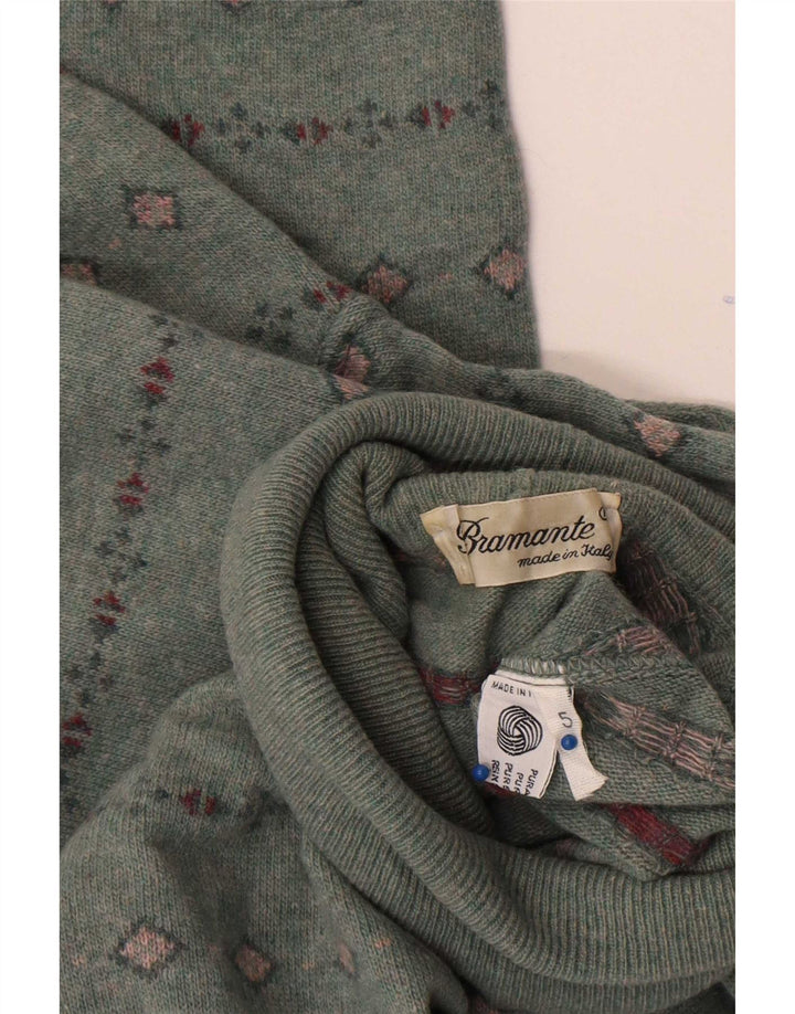 Bramante Mens Roll Neck Jumper Sweater Large Grey Geometric Virgin Wool