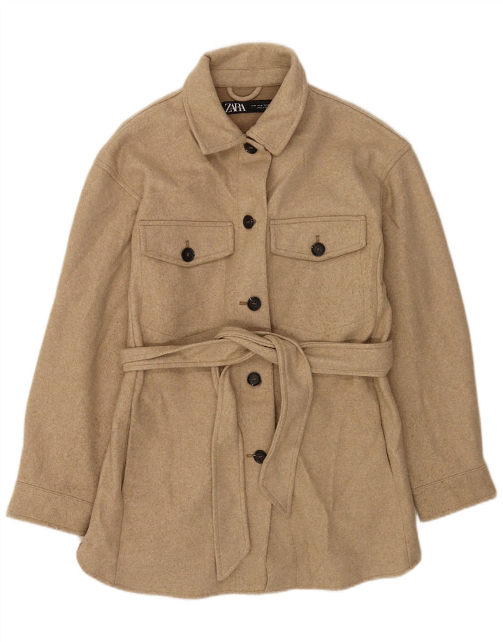 Zara Womens Overcoat UK 14 Medium Beige Flecked Polyester