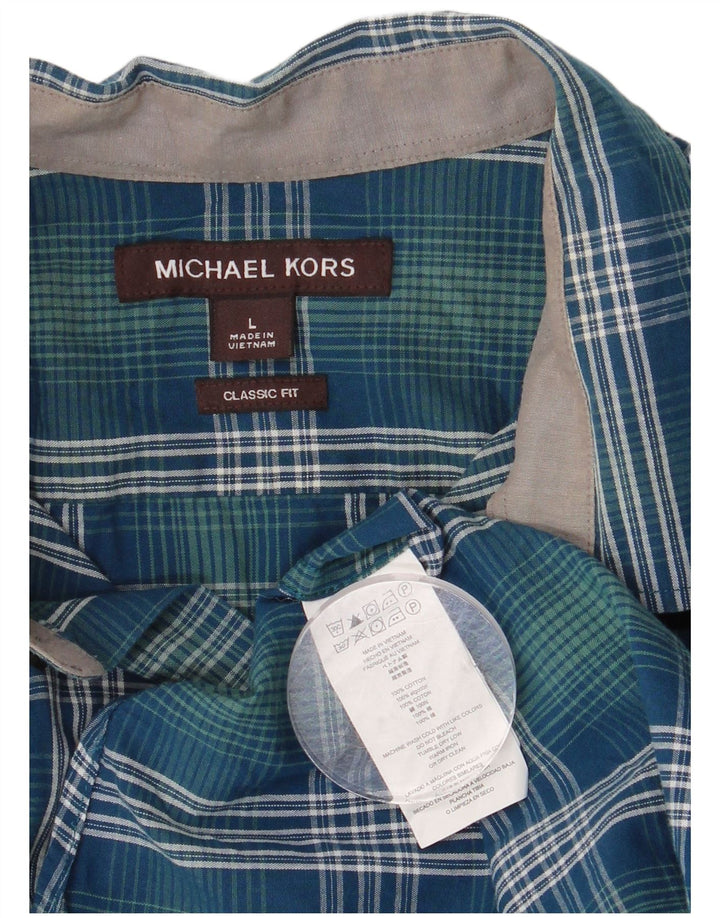 Michael Kors Mens Classic Fit Shirt Large Blue Check Cotton
