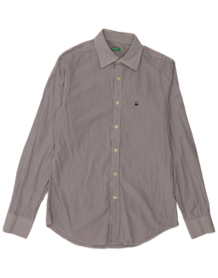 BENETTON Mens Shirt Small Navy Blue Pinstripe