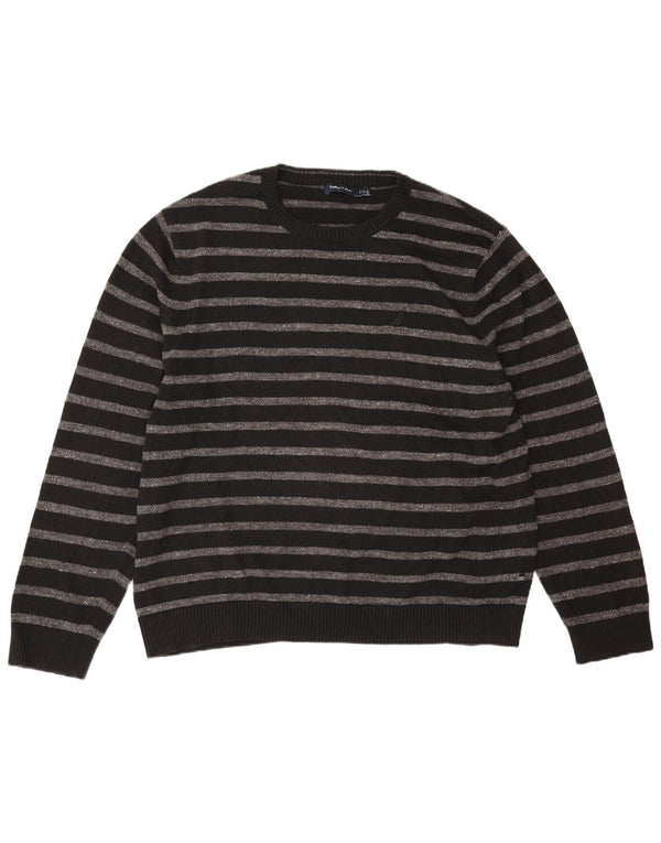 Nautica Mens Crew Neck Jumper Sweater 2XL Black Striped Cotton