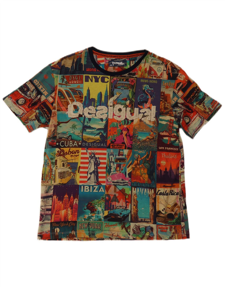Desigual Mens Graphic T-Shirt Top Small Multicoloured Patchwork