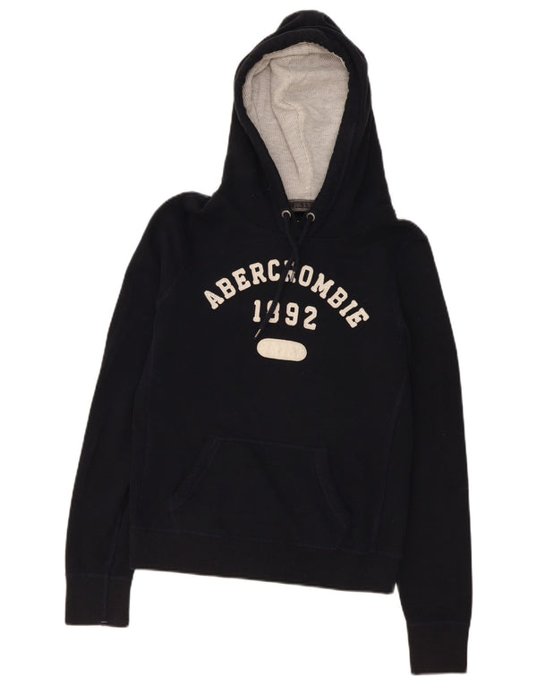 Abercrombie & Fitch Womens Graphic Hoodie Jumper UK 12 Medium Black Cotton