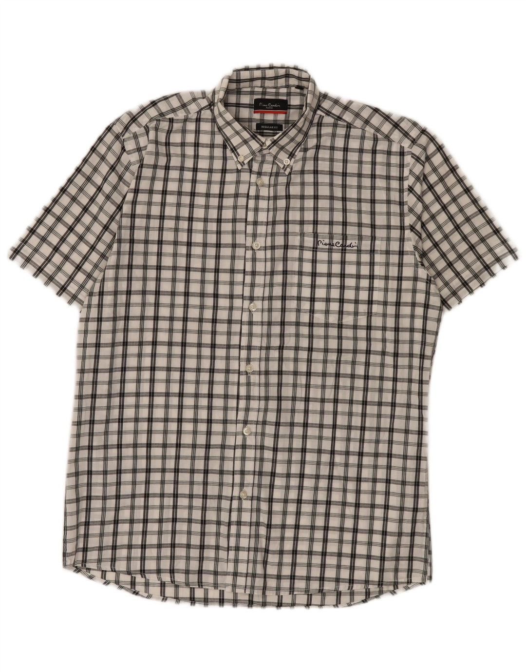 Pierre Cardin Mens Short Sleeve Regular Fit Shirt Medium White Check