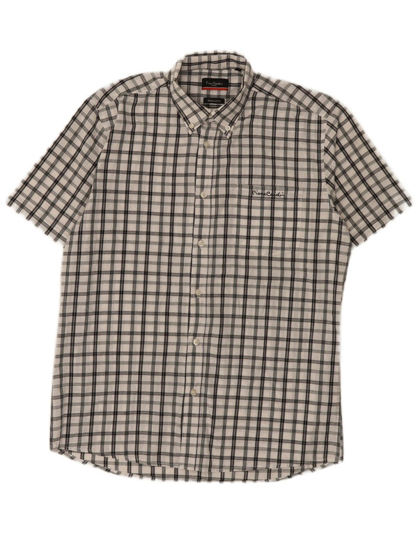 Pierre Cardin Mens Short Sleeve Regular Fit Shirt Medium White Check