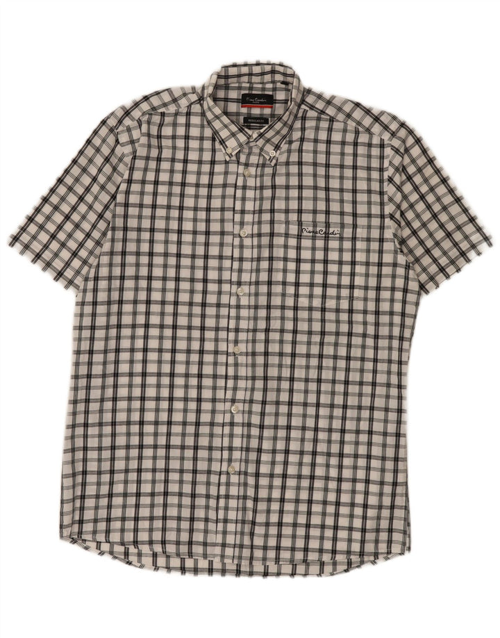 Pierre Cardin Mens Short Sleeve Regular Fit Shirt Medium White Check