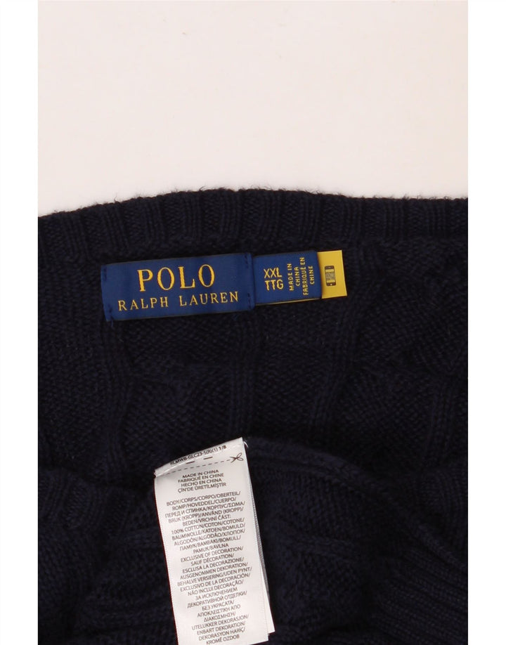 POLO RALPH LAUREN Mens Boat Neck Jumper Sweater 2XL Navy Blue Cotton