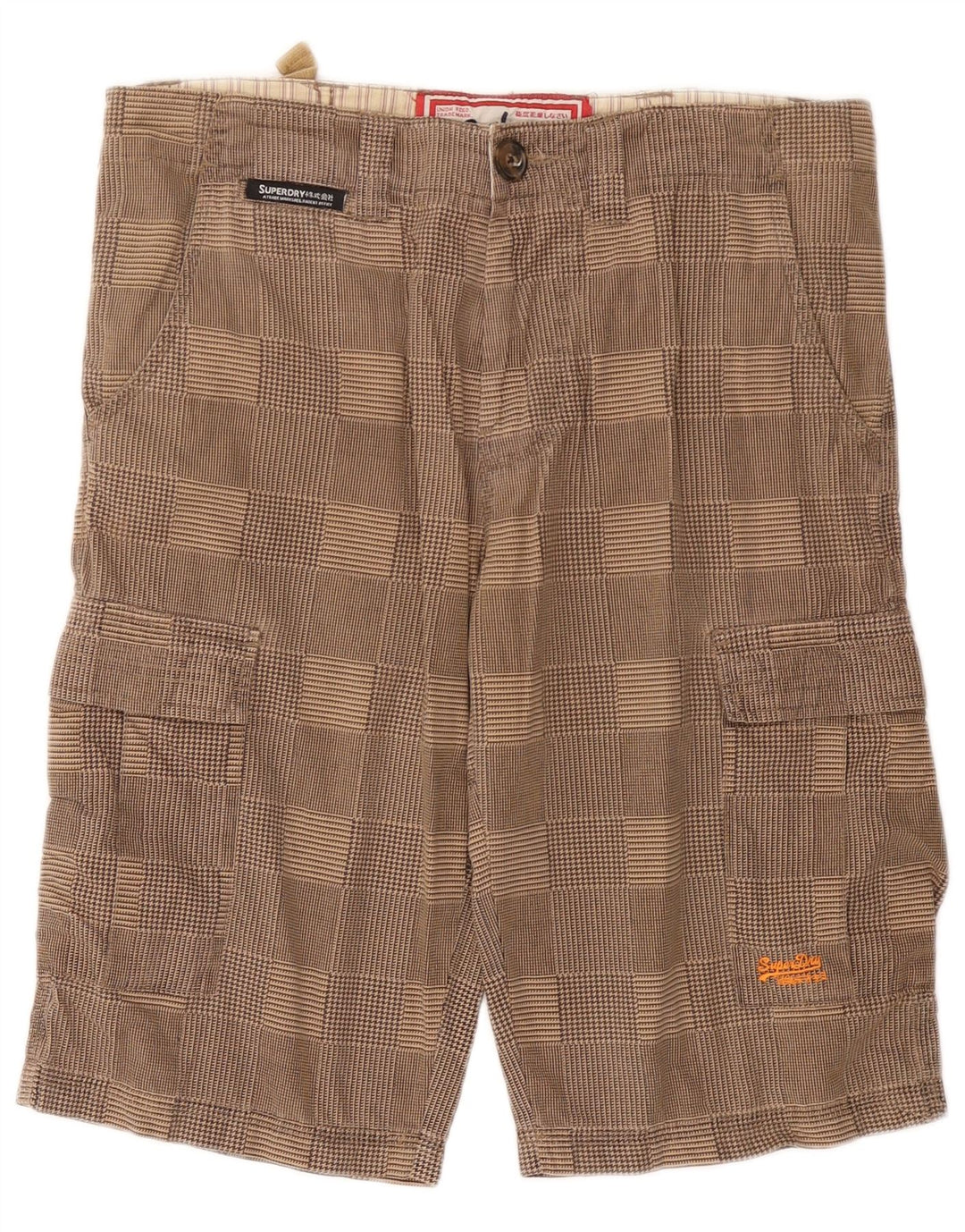 SUPERDRY Mens Cargo Shorts Small W29 Beige Check Cotton