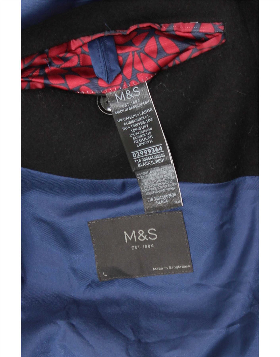 Marks & Spencer Mens Regular Fit Overcoat UK 40 Large Black Classic
