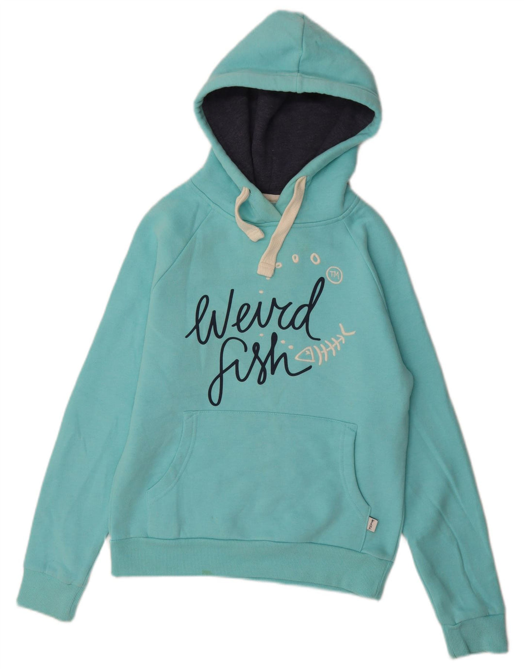 WEIRD FISH Womens Graphic Hoodie Jumper UK 10 Small Turquoise Cotton