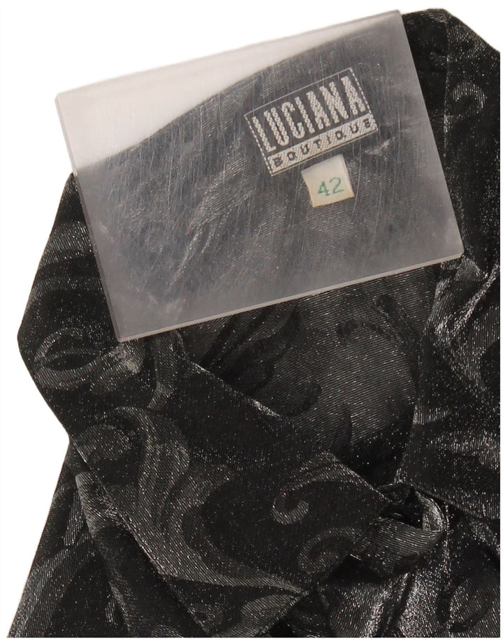 LUCIANA Womens Ruffle Front Shirt Blouse IT 42 Medium Grey Paisley