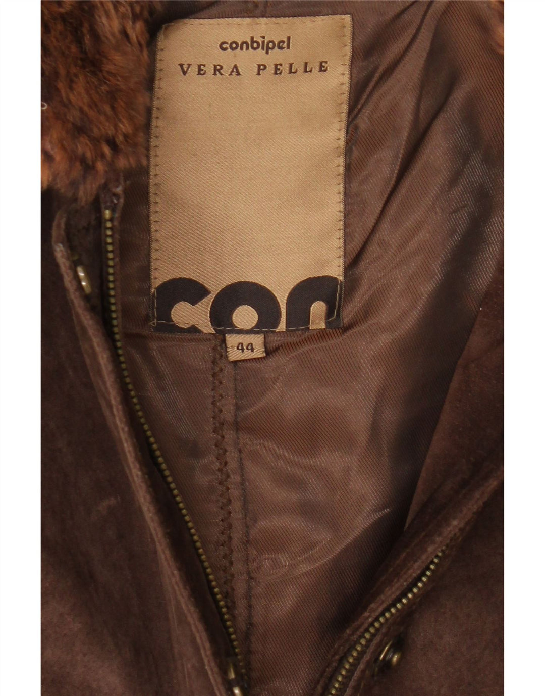 Conbipel Womens Hooded Suede Windbreaker Jacket UK 14 Medium Brown Leather