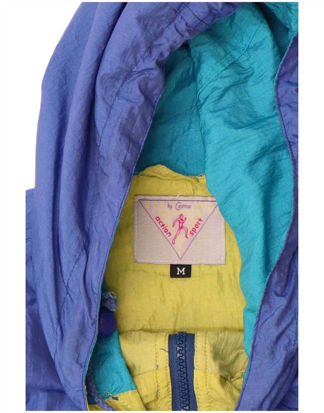 COSMOS Womens Oversized Hooded Rain Jacket UK 14 Medium Blue Colourblock