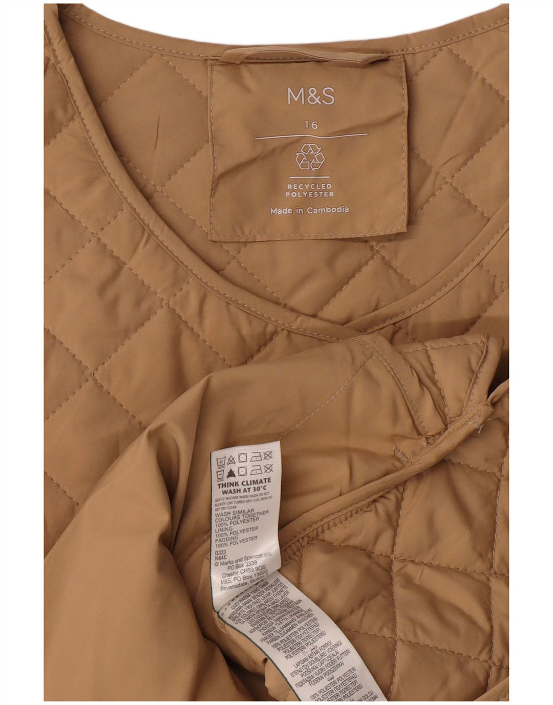 MARKS & SPENCER Womens Quilted Jacket UK 16 Large  Beige Polyester