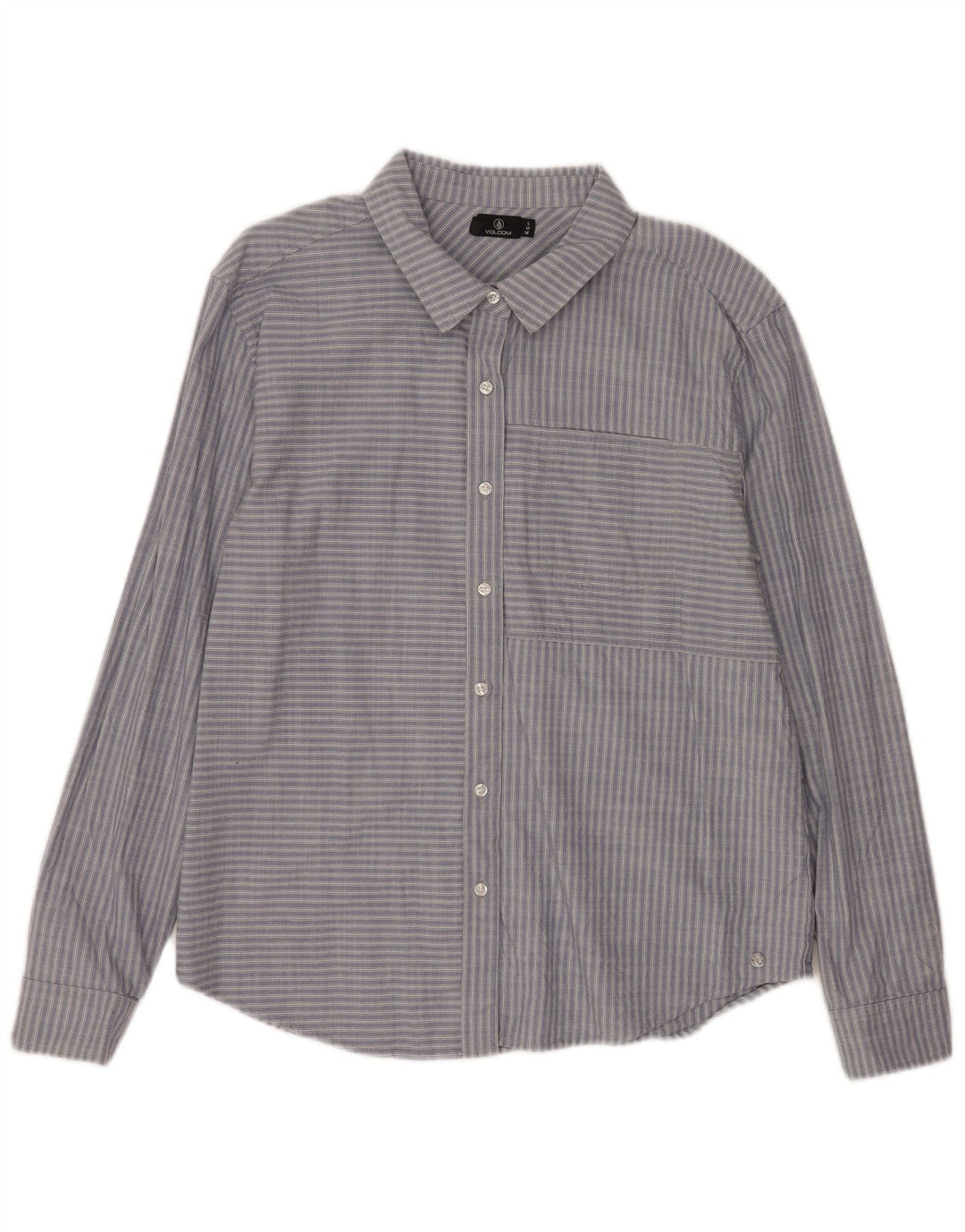 Volcom Womens Shirt UK 14 Large Blue Striped Cotton