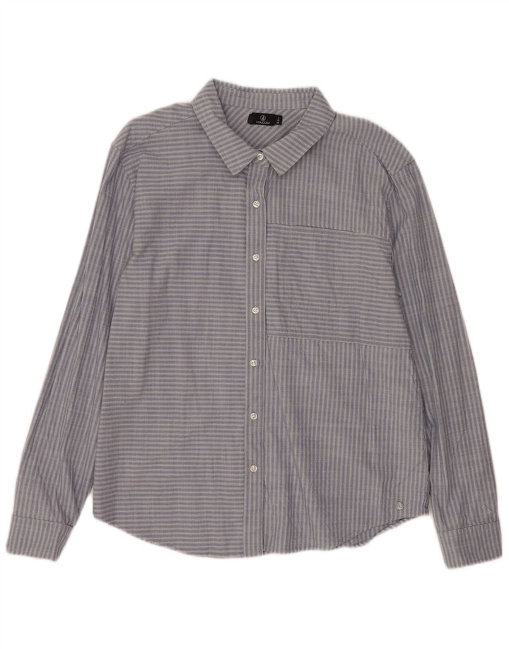 Volcom Womens Shirt UK 14 Large Blue Striped Cotton