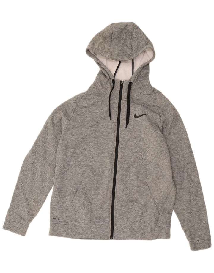 Nike Mens Dri Fit Zip Hoodie Sweater Large Grey Polyester