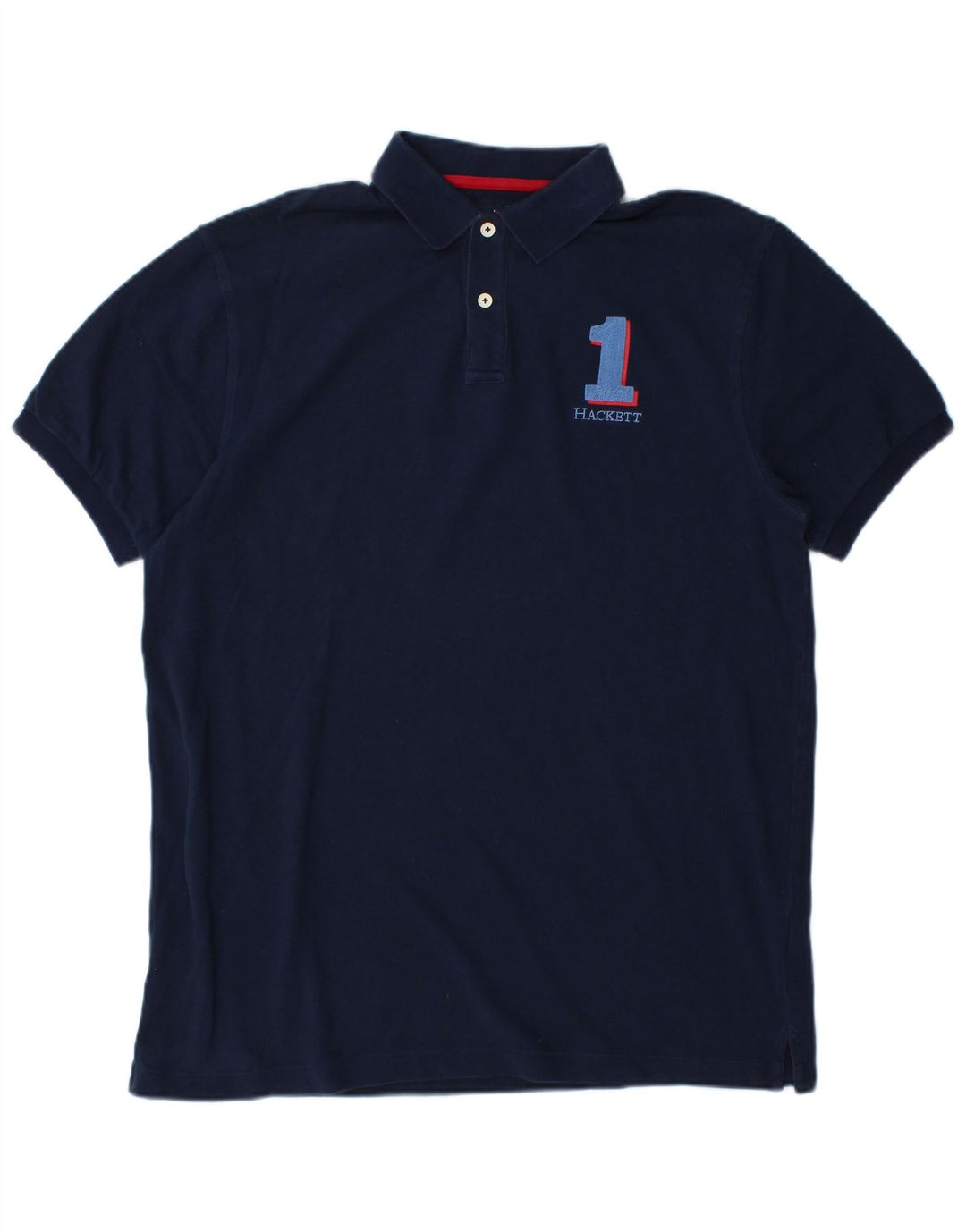 HACKETT Mens Classic Fit Graphic Polo Shirt Large Navy Blue Cotton