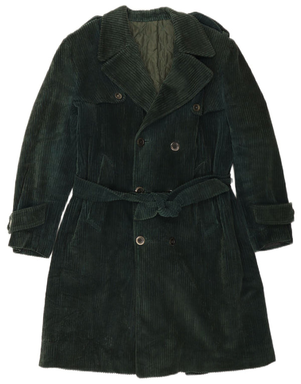 VINTAGE Womens Military Corduroy Double Breasted Coat UK 14 Medium Green