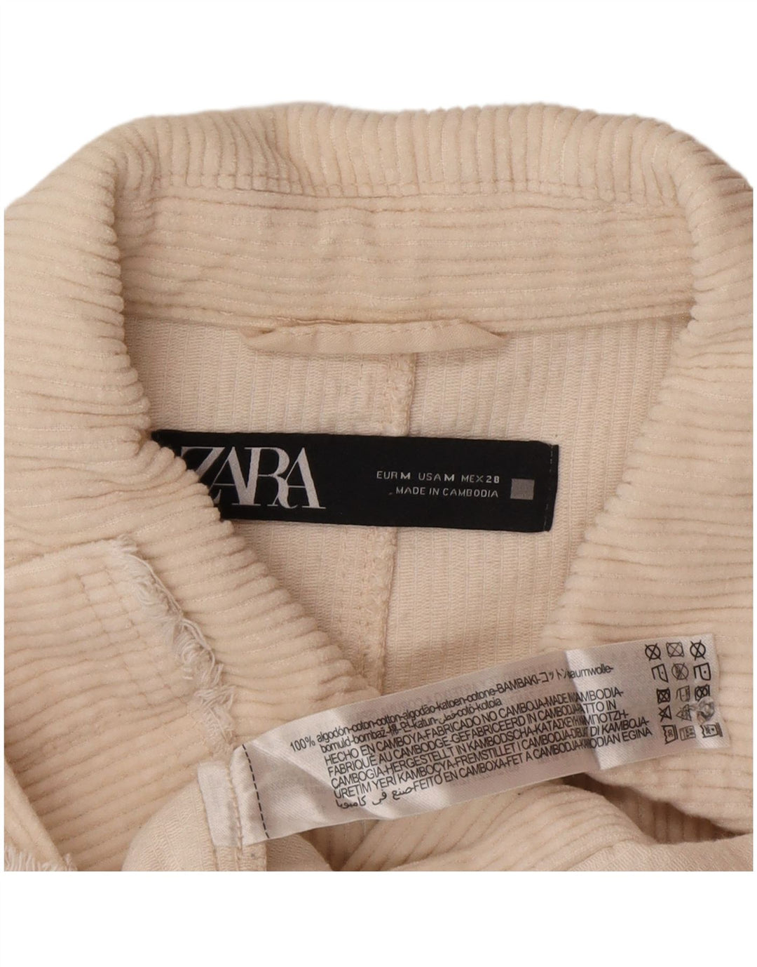 Zara Womens Corduroy Coat UK 12 Medium Off White Cotton