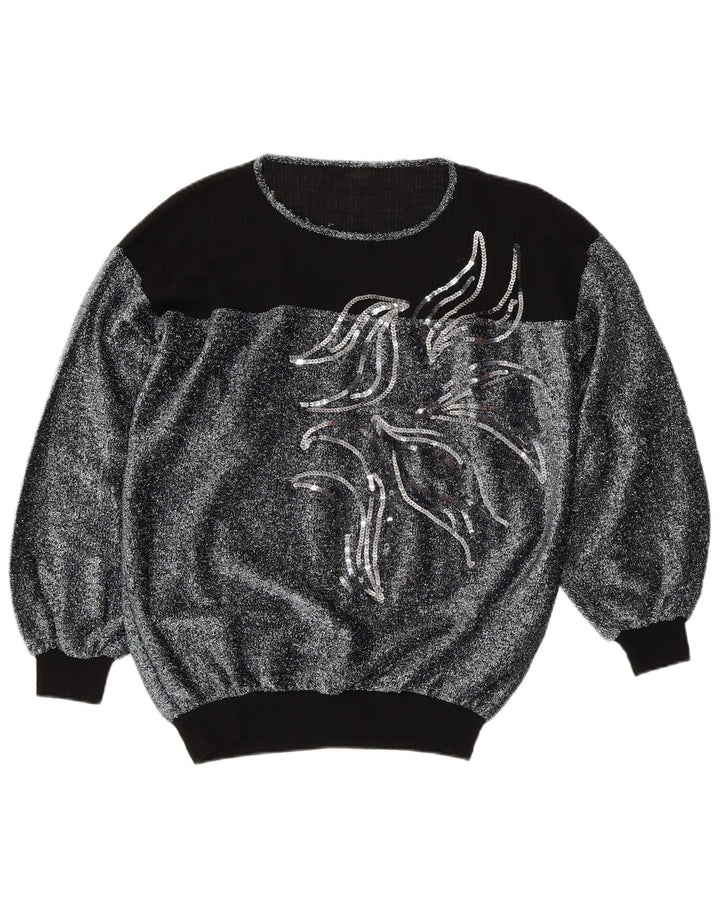 VINTAGE Womens Boat Neck Jumper Sweater IT 44 Medium Silver Colourblock