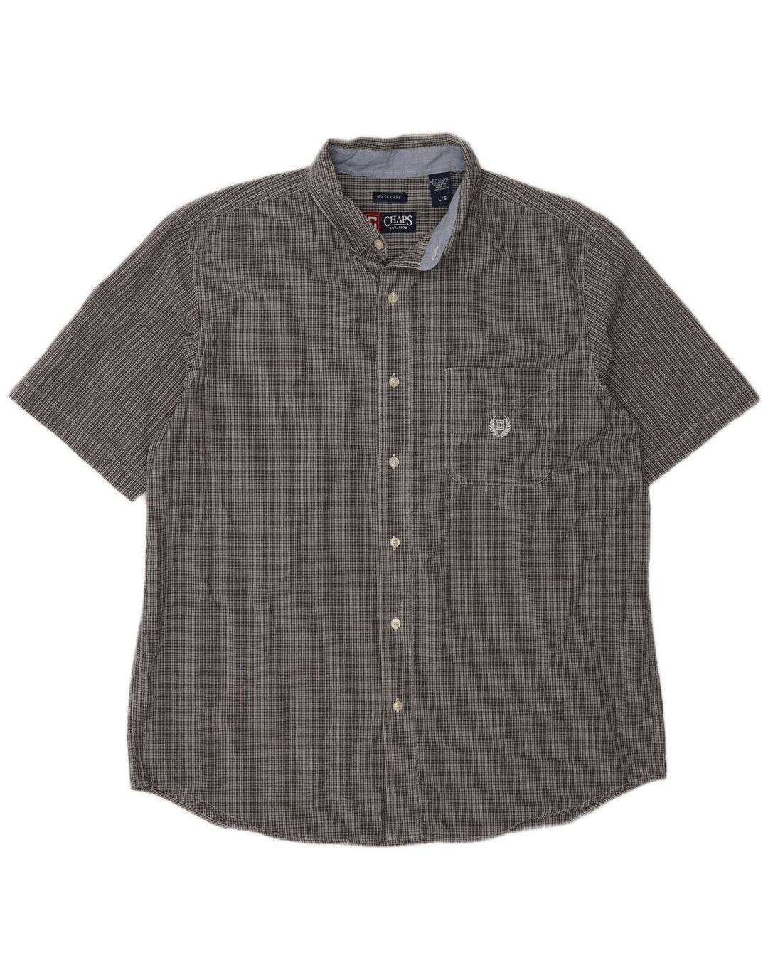 Chaps Mens Easy Care Short Sleeve Shirt Large Grey Check Cotton