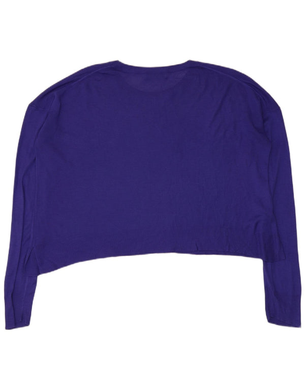 Zara Womens Crop Oversized Crew Neck Jumper Sweater UK 14 Medium Purple