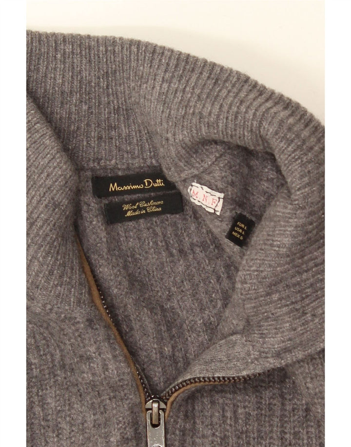 MASSIMO DUTTI Mens Cardigan Sweater Large Grey Wool