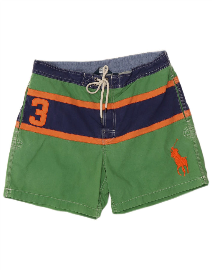 POLO RALPH LAUREN Mens Graphic Swimming Shorts Large Green Striped Cotton