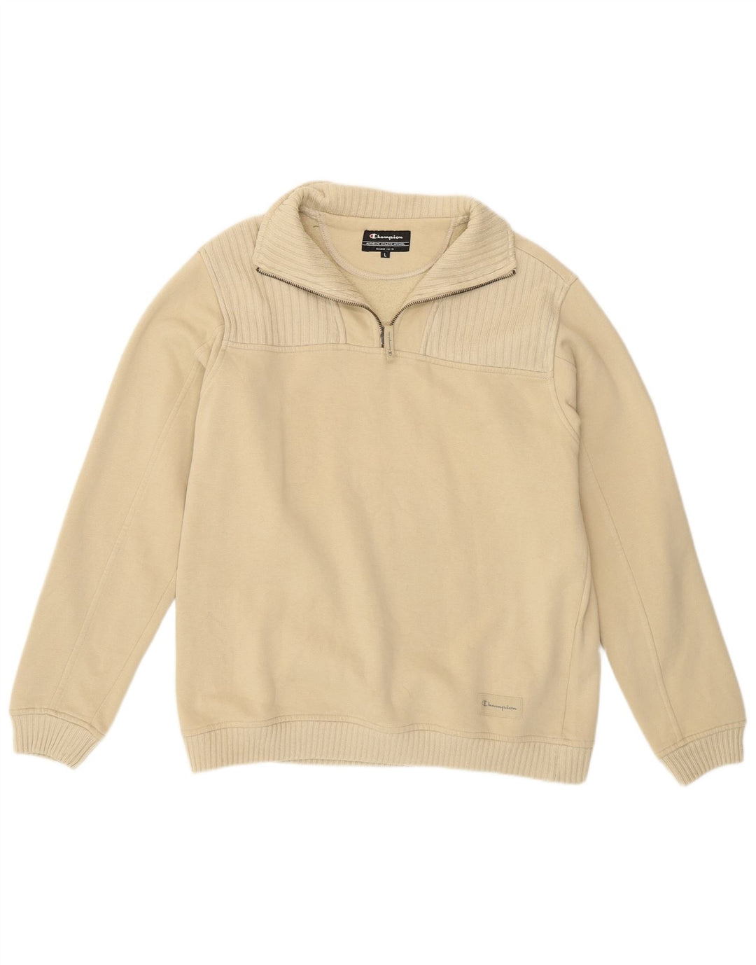Champion Mens Zip Neck Sweatshirt Jumper Large Beige Cotton