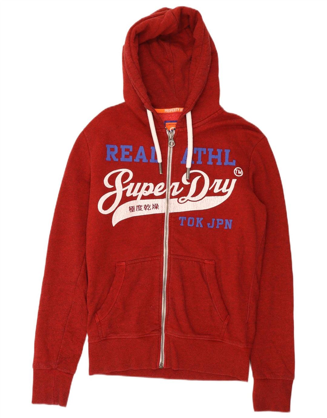 Superdry Mens Graphic Zip Hoodie Sweater Small Red Flecked Cotton