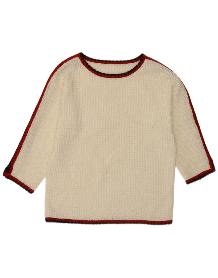 VINTAGE Womens 3/4 Sleeve Boat Neck Jumper Sweater UK 16 Large White