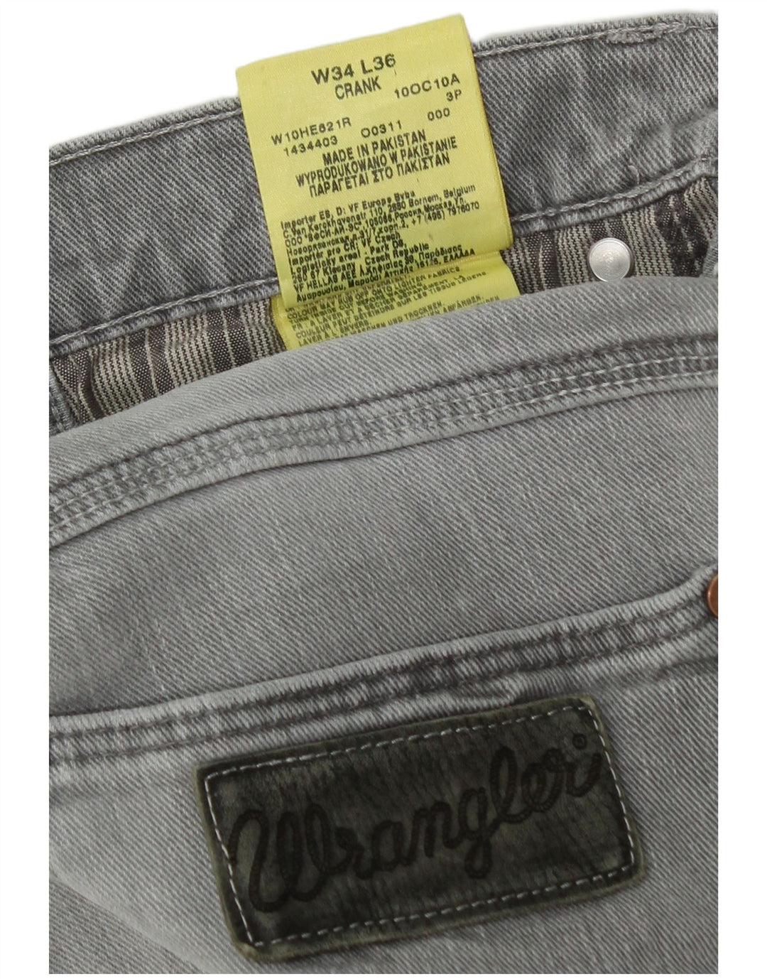 Wrangler Mens Crank Straight Jeans W34 L36 Grey Cotton