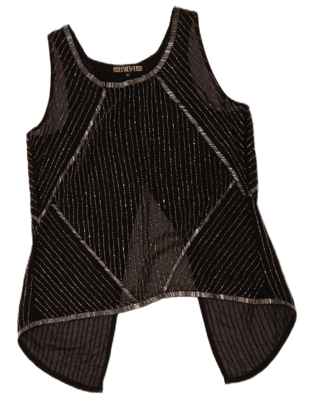 BIBA Womens Sleeveless See Through Top UK 10 Small Black Striped Polyester