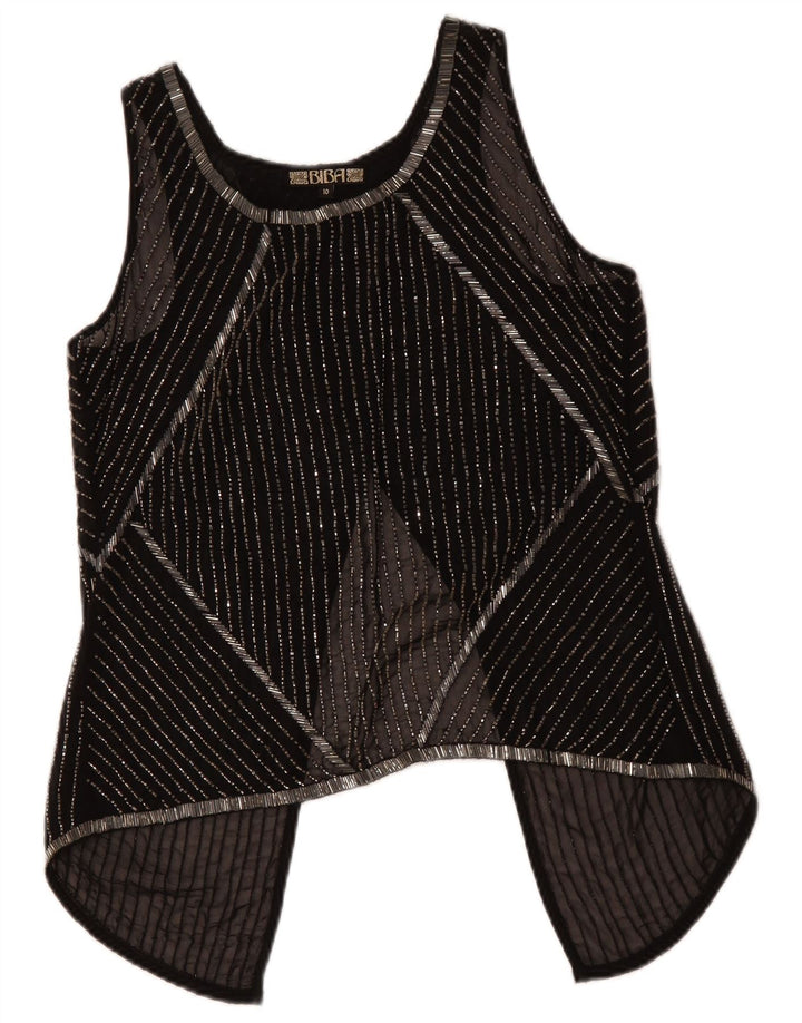 BIBA Womens Sleeveless See Through Top UK 10 Small Black Striped Polyester