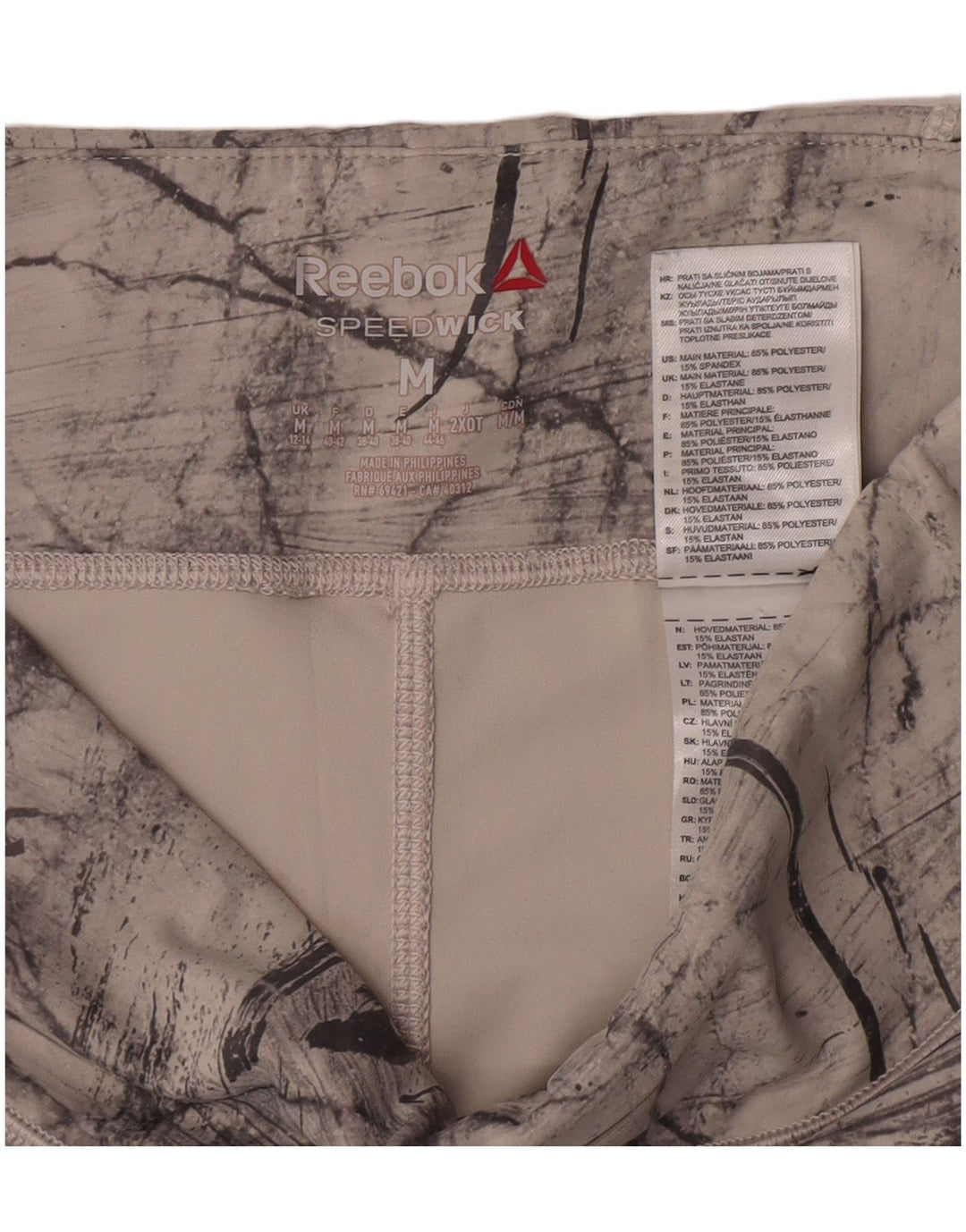 Reebok Womens Crop Abstract Pattern Leggings UK 12/14 Medium Grey