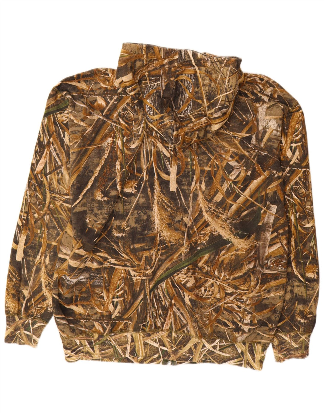 VINTAGE Mens Zip Hoodie Sweater 2XL Brown Camouflage Polyester